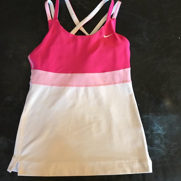 Nike Tops - Nike pink & white strappy razor back running top S
